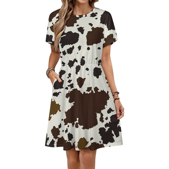 Cow Print Textures Dress Summer Street Style Dresses Female Short Sleeve Printed Sundress