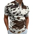 thumbnail image 1 of Cow Print Textures Men Zipper T-shirt Summer Casual Short Sleeve T-shirt Top, 1 of 7