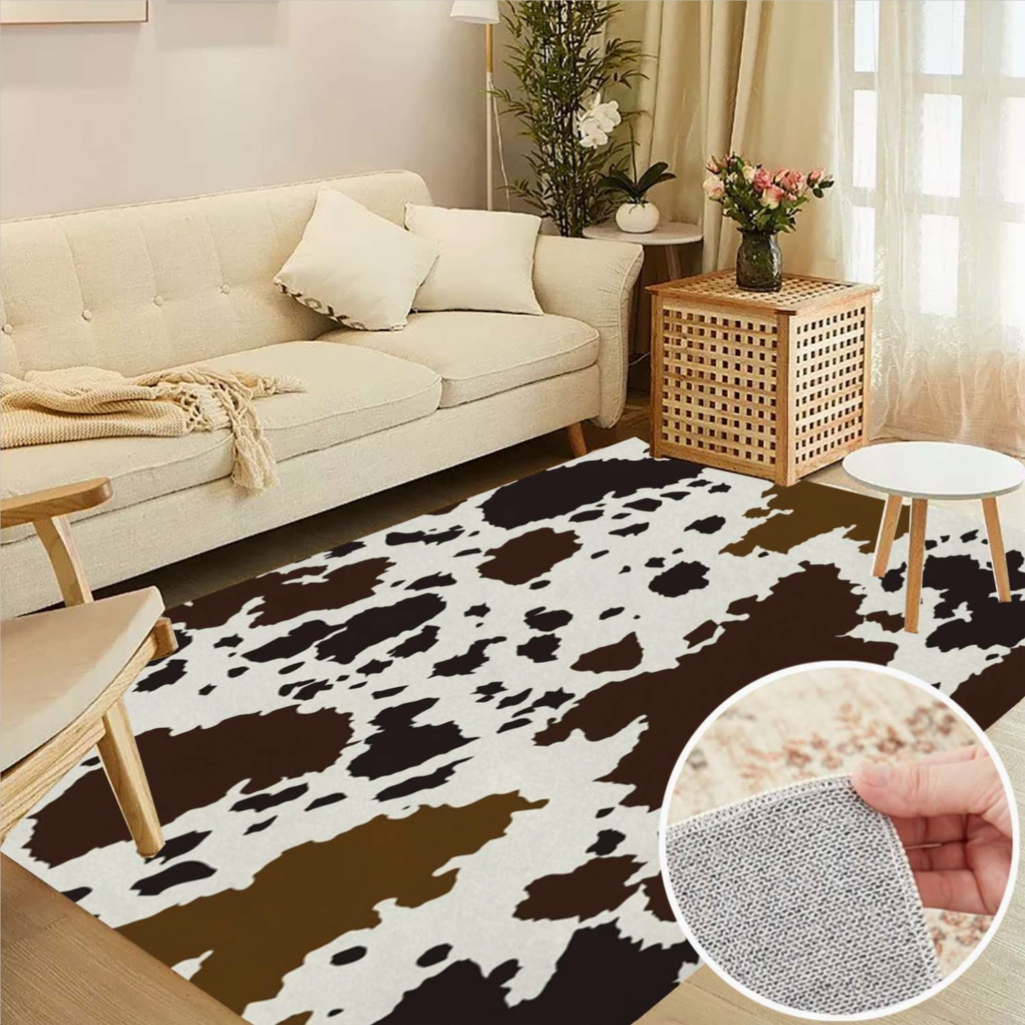 Cow Print Textures Soft Large Area Rugs Washable Rug With Non-Slip ...