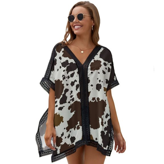 Cow Print Textures Women's Swimsuit Coverup Summer Beach Cover Up Bathing Suit Dress