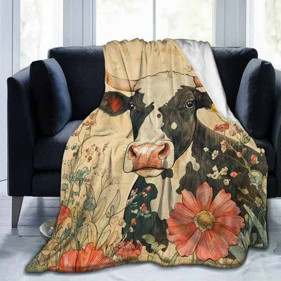 Cow Print Throw Blanket Ultra Soft Cozy Decorative Flannel Blankets for Home Bed Couch Chair Travel 50x40