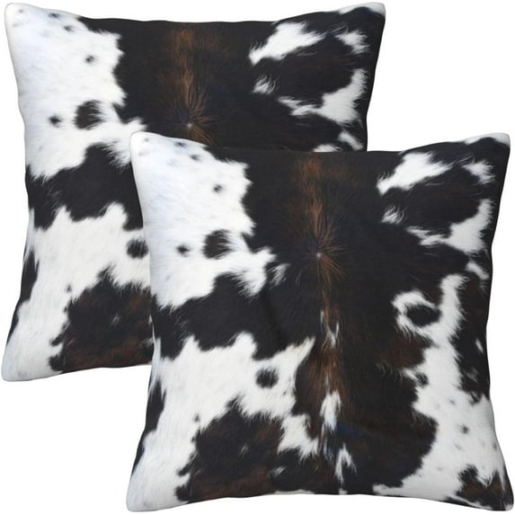 Cow Print Throw Pillow Covers Soft Square Cushion Highland Cattle Pillowcase Set of 2 for Sofa Couch Home Decor 18 X 18 in