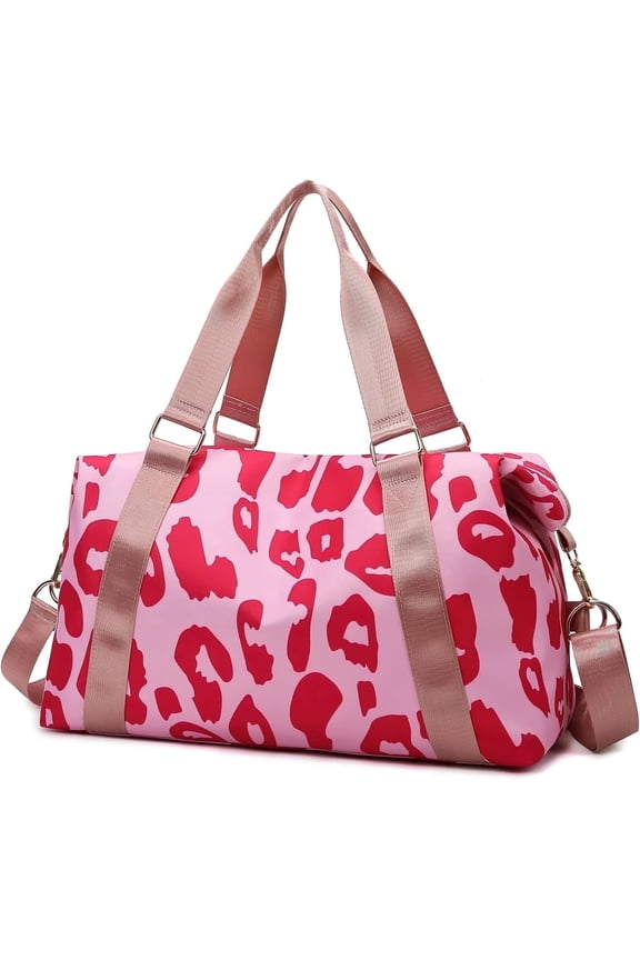 Cow Print Travel Duffle Bags for Womens, Pink Leopard Sports Tote Gym Bag,Carry on Overnight Workout Bag with Trolley Sleeve Wet Pocket Beach Yoga, Cow, Animal Sport Travel