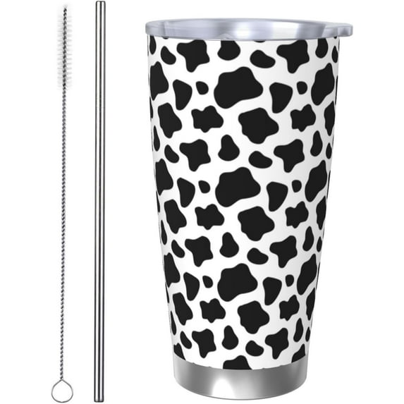 Cow Print Tumbler 20oz Animal Stainless Steel Vacuum Insulated Tumblers with Lid and Straw Travel Coffee Mug Tea Wine Cups Water Bottle Gifts for Women Cow Lovers