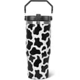 thumbnail image 1 of Cow Print Tumbler 30oz Insulated Cup with Handle & Flip Straw, Leakproof Coffee Mug, Water Bottle Gift for Women, Perfect for Cow Lovers, 1 of 6