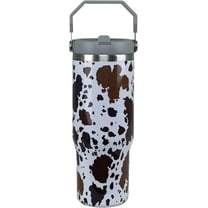 Cow Print Tumbler 30oz with Handle - Insulated Stainless Steel Coffee Mug with Flip Straw & Top Handle | Gifts for Women