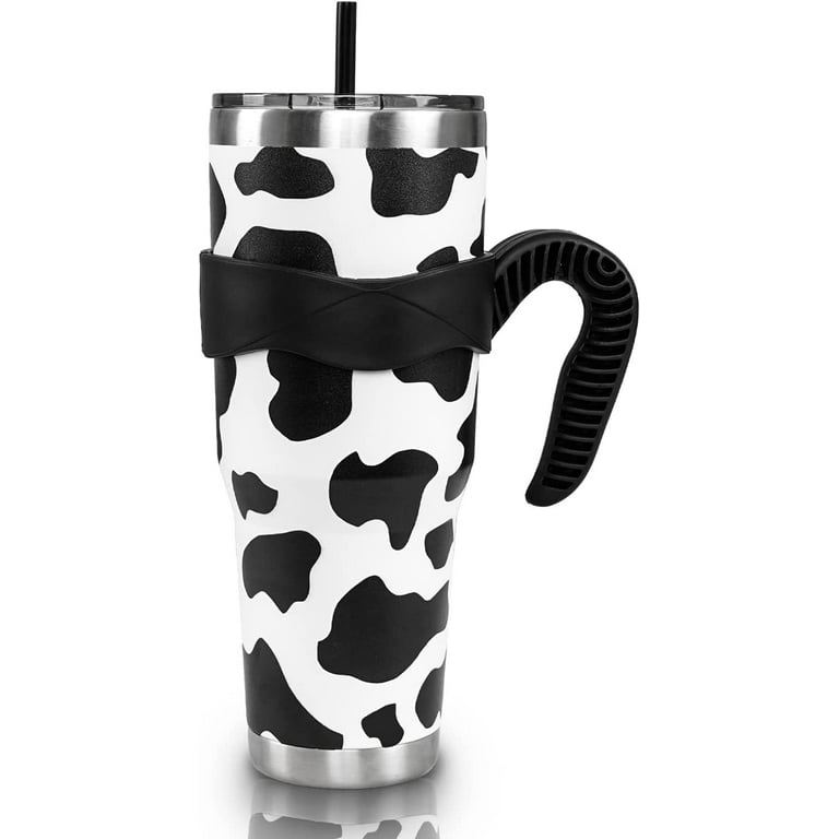 1pc, Cow Print Tumbler With Lid And Straw, 40oz Stainless Steel Thermal  Water Bottle With Handle, Shiny Studded Car Cups, Portable Drinking Cups,  For