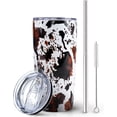 thumbnail image 1 of Cow Print Tumbler with Lid and Straw - 20 oz Insulated Stainless Steel Travel - Cup Cow Stuff Accessories Decor - Double Wall Coffee Mug - Birthday Gifts for Mom, Sister, Friends, Women, 1 of 3