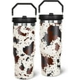 thumbnail image 1 of Cow Print Tumbler with Lid and Straw, Stainless Steel 30oz Tumbler with Handle, Brown Cow Print Travel Coffee Mug Water Bottle, Cow Gift Cups for Women and Girls, 1 of 5