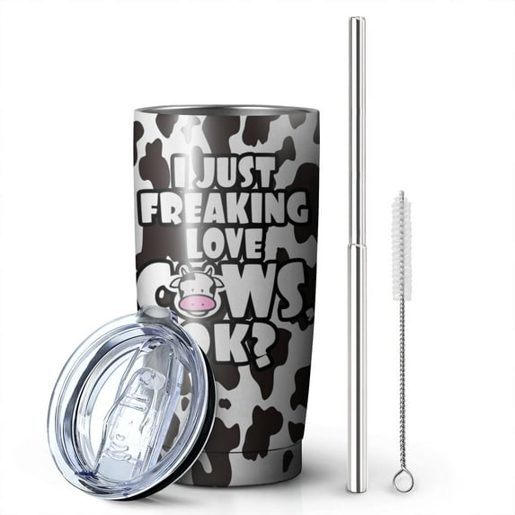 Cow Print Tumbler with Lid and Straw, 20 Oz Cup Stainless Steel Insulated Water Bottle Coffee Mug, Gifts for Cow Print Lover