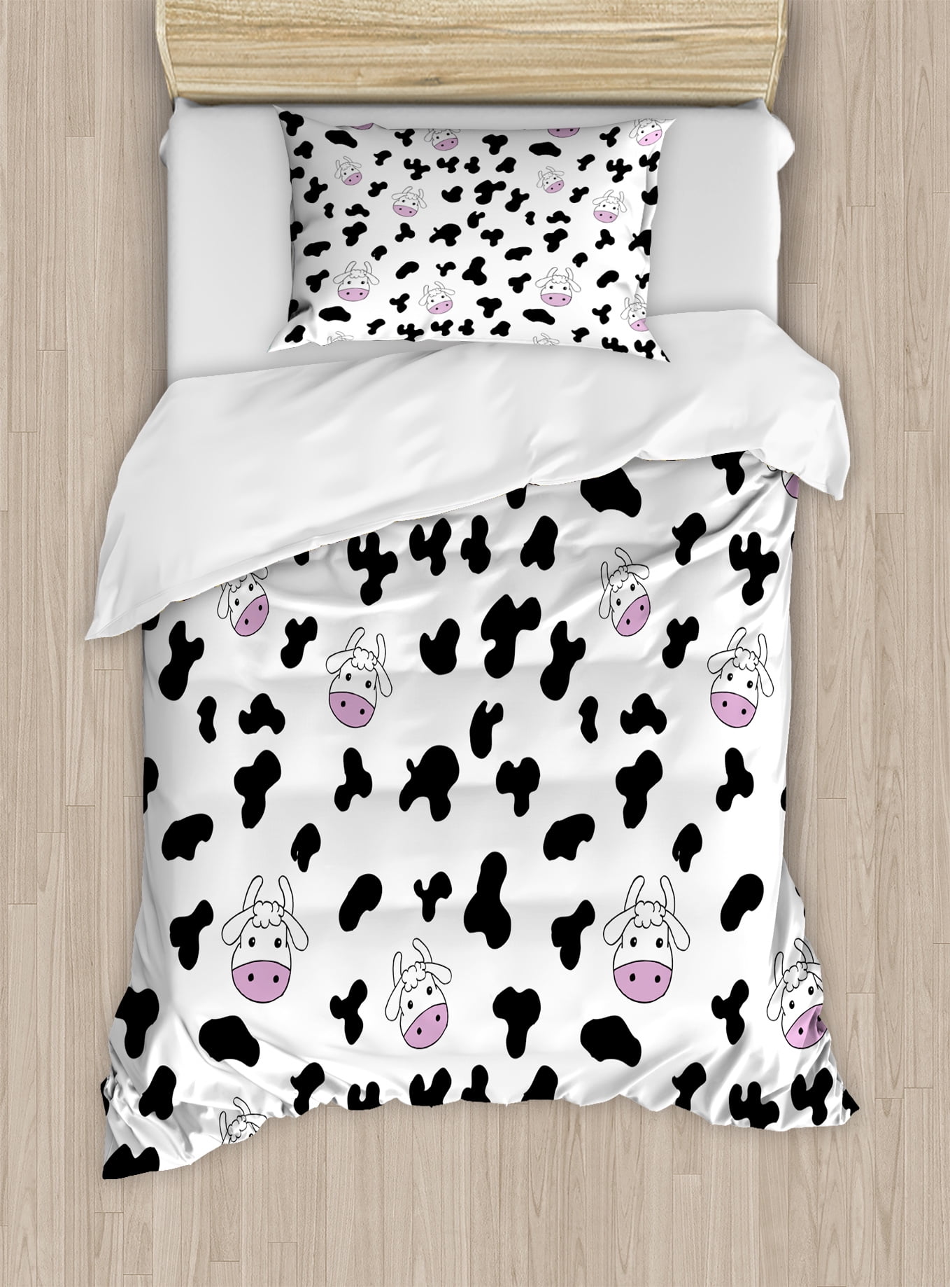 Cow Print Twin Size Duvet Cover Set, Animal Cow Hide Pattern Doodle ...