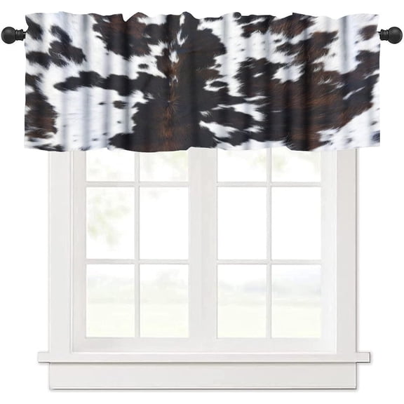 Cow Print Valance Curtain Animal Fur Skin Cowhide Western Farm Wild Rustic Hunter Theme Rod Pocket Valance Window Treatments Short Curtains for Kitchen Farmhouse Decor 54x18inch