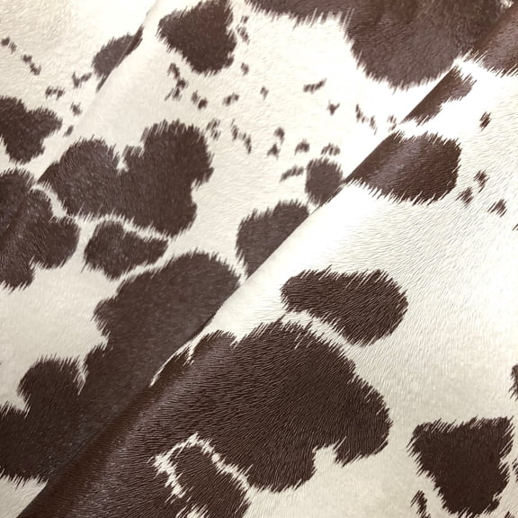 Cow Print Vinyl, Smooth Textured Animal Hide Pattern Faux Leather, Embossed Upholstery Craft and DIY Pleather - One Foot 12"x54" (Brown on Cream)