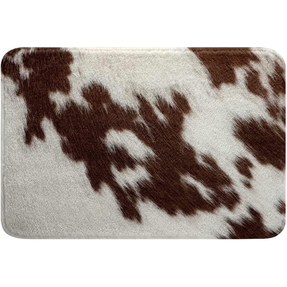 Cow Print Welcome Doormat Faux Cowhide Bath Mat Non Slip Area Rug Brown and White Farmhouse Rustic Decor 16x24 Inch