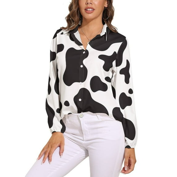 Cow Print Long Sleeve Blouse Woman Streetwear Casual Shirts Summer Oversize Woman Streetwear Clothing Birthday Present