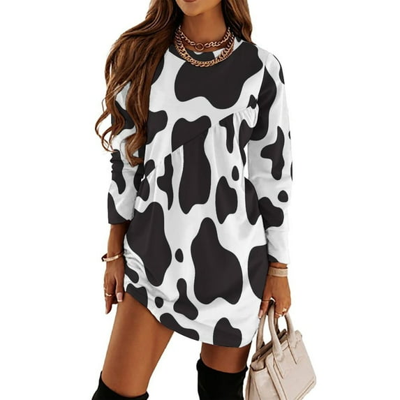 Cow Print Loose Dress Evening Dress Summer Dresses for Women Luxury Dress Long Sleeved Dress