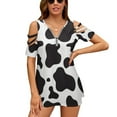 thumbnail image 1 of Cow Print&nbsp; Womens Summer V Neck Zipper Top Short Sleeve T Shirt Off Shoulder Top Casual Classy Loose Shirts, 1 of 7