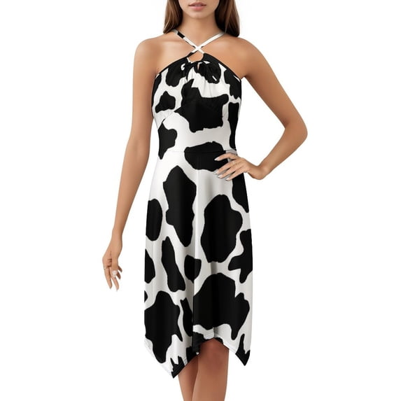 Cow Print black White Dress Elegant Party Dresses Evening Dresses Women Dress Long Dresses Sleeveless Dress Ladies Dresses