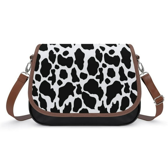 Cow Print black White Vintage Crossbody Bag for Women Medium Leather Hobo Bags Shoulder Bag Classic City Leather Satchels