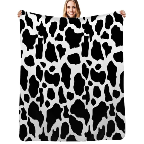 Cow Print&nbsp;black white Flannel Blanket Warm Soft Bedding Throws Winter Camping Chair Sofa Bed