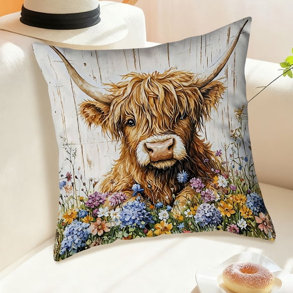 Cow Printed Pillow Cover Cowhide Decorative Soft Fluffy Plush Couch Throws Brindle Cushion Covers for Couch Living Room Sofa Bedroom 18 x 18 Inch
