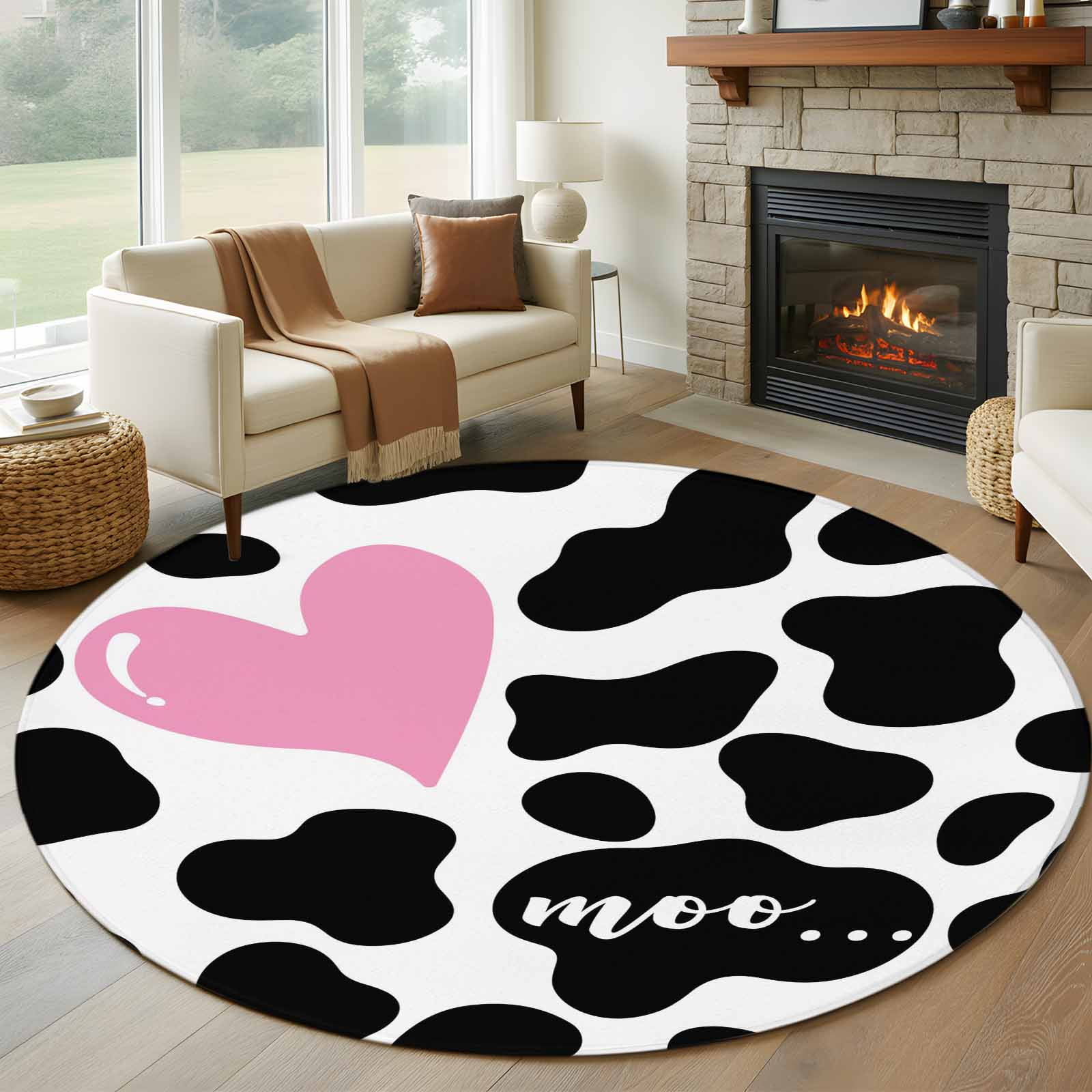 Cow Printed Round Rug 5ft Washable Circle Kitchen Rugs Non Slip Modern ...