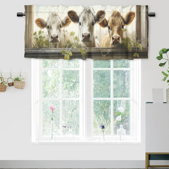 Cow Printed Window Curtains Valances for Kitchen Western Farm Animal Cattles Rustic Wooden Barn Rod Pocket Valances for Bedroom Living Room Dining Room 54 by 18 in, 1 Panel