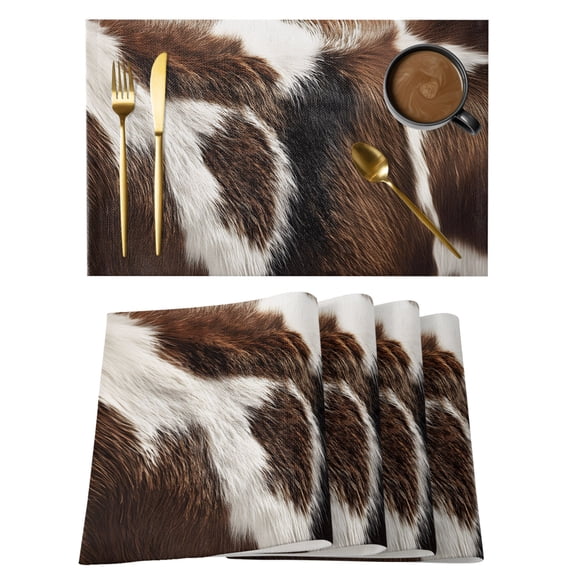 Cow Prints Placemats Set of 4 Farmhouse Country Animals Fur Print Place Mats Indoor Wipeable Table Mats Washable Cloth Dining Table Placemats for Kitchen Holiday Party Home Decor 13x19 Inch