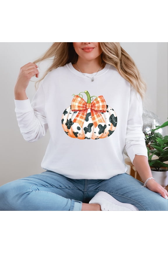 Cow Pumpkin Coquette Distressed - Garment Dyed Long Sleeve