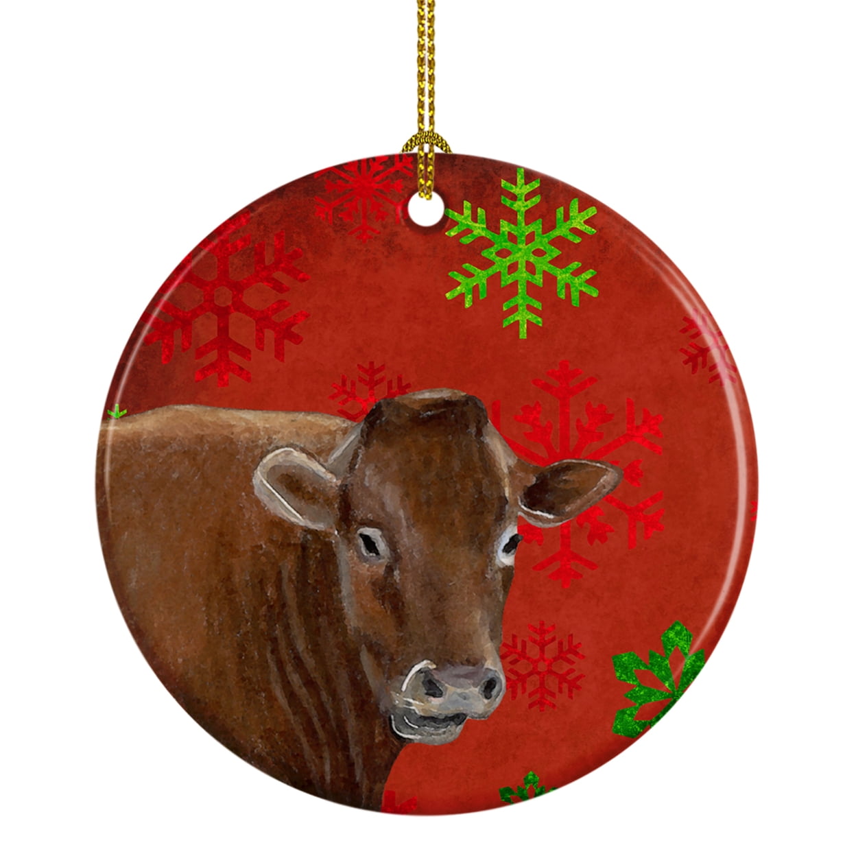 Cow Red Snowflakes Holiday Christmas Ceramic Ornament SB3126CO1