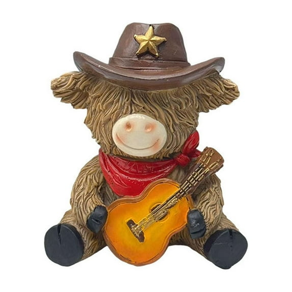 Cow Resin Ornament Western Cowboy Home Office Decorative Figurine Tabletop Decoration Collectible Gift for Living Room Study or Cafe