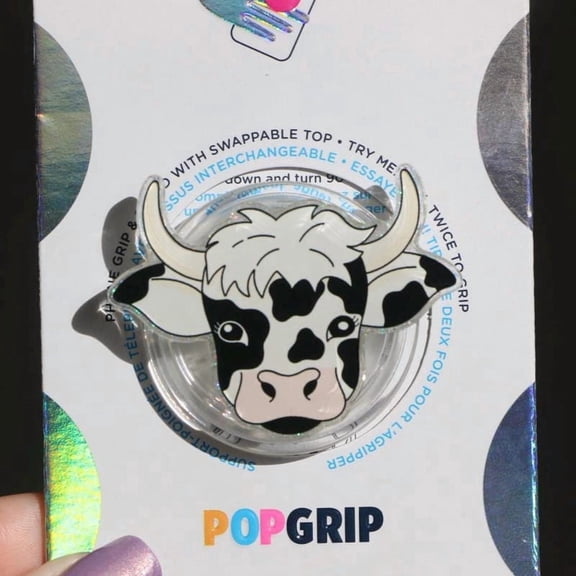 Cow Resin Phone Grip: Sparkly White Acrylic Grip