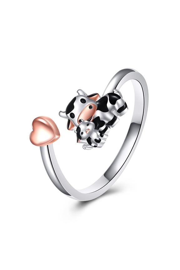 Cow Ring Sterling Silver Two Cow Ring Jewelry Gift for Women Mother