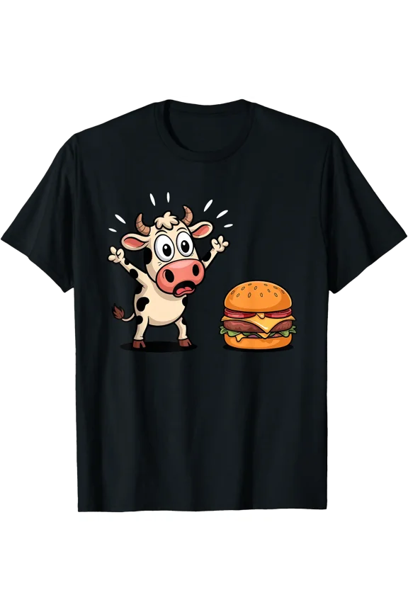 Cow Scared Beef Burger Cheeseburger Hamburger Burgers T-Shirt, Unisex T-Shirt