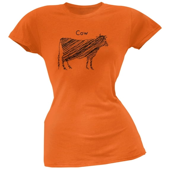 Cow Scribble Drawing Orange Juniors Soft T-Shirt - 2X-Large