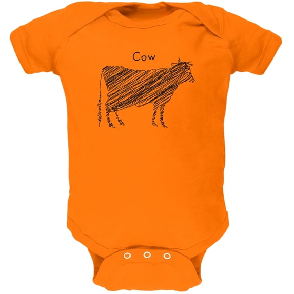 Cow Scribble Drawing Orange Soft Baby One Piece - 18 month