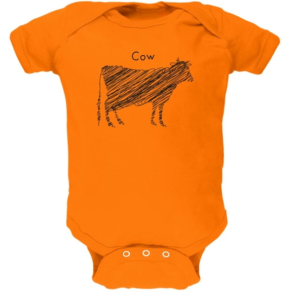 Cow Scribble Drawing Orange Soft Baby One Piece - 6 month