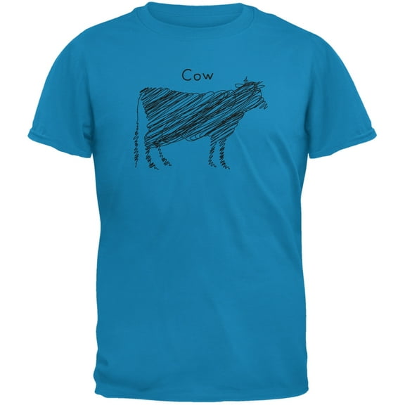 Cow Scribble Drawing Sapphire Blue Adult T-Shirt - X-Large