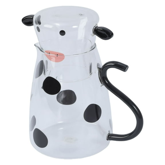 Cow Shape Glass Pitcher with Integrated Cup for Cold Drink Serving Beverage Container High Borosilicate Milk Carafe