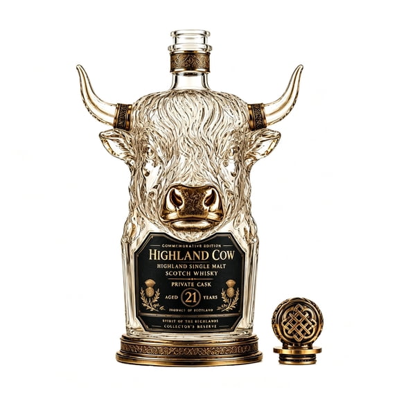 Cow Shaped Glass Whisky Decanter Collectible Highland Spirit Bottle Luxury Storage Vessel For Single Malt Scotch Gift Collection,Transparent