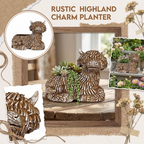 Cow Shaped Planter Outdoor Garden Decorative Flower Pot Ceramic Brown White Patterned Design for Patio Balcony Yard Kids Gift