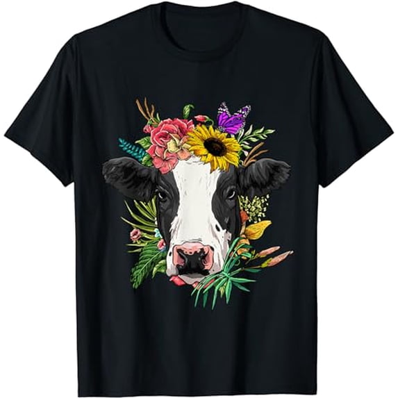 Cow Shirt Floral Cow Head Spring Nature Cow Lovers Farmer T-Shirt