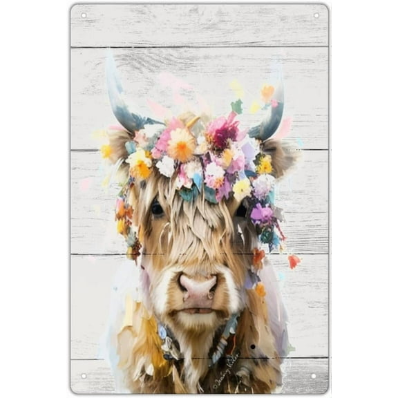 Cow Sign, Animal Lovers Decorative Signage For Women, Cows Gifts for Cow Lovers, Cute Floral Cow Wall Art, Rustic Farmhouse Decor for Girls Bedroom, Kids Room, Nursery 12x16 Inches