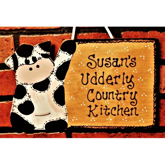 Cow Sign Personalized Udderly Country Kitchen Wall Art Hanger Plaque Farm Decor