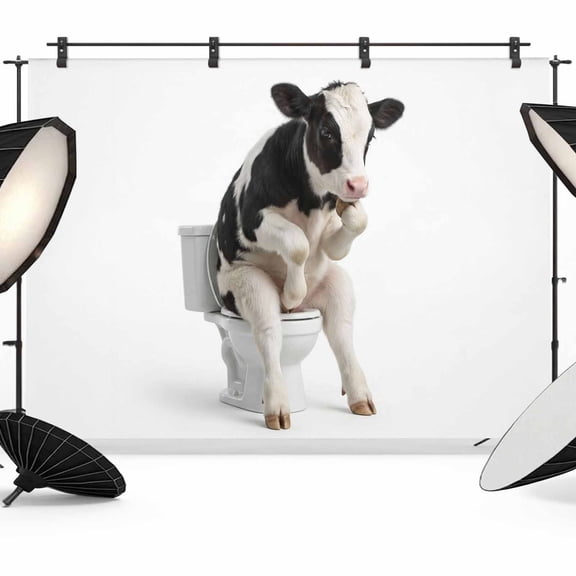 Cow Sitting on The Toilet Thinking Photography Backdrop 7x5FT, Abstract Funny Animal Photo Backdrops, Background for Photography Studio Photo Studio Background, Back Drop for Photoshoot