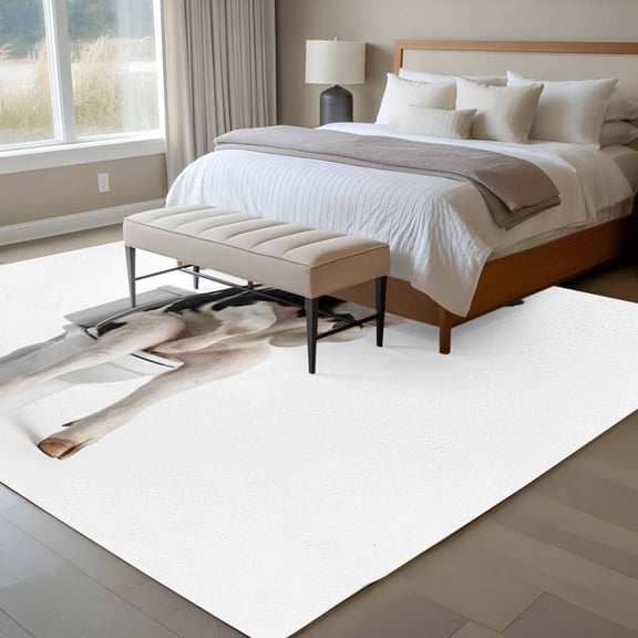 Cow Sitting on The Toilet Thinking 6x9 Rug for Dining Room Table and Chair Setup, Abstract Funny Animal Low Pile Washable Non Slip Rectangle Area Rug