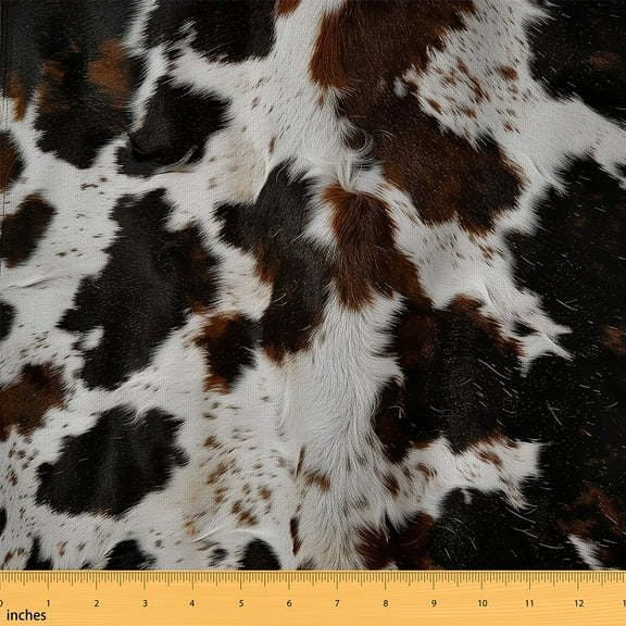 Cow Skin Fabric By The Yard, Farm Animal Print Decorative Fabric, Soft Warm Indoor Outdoor Fabric, Black Brown Upholstery Fabric For Adults Teens For Quilting Sewing, 1 Yard