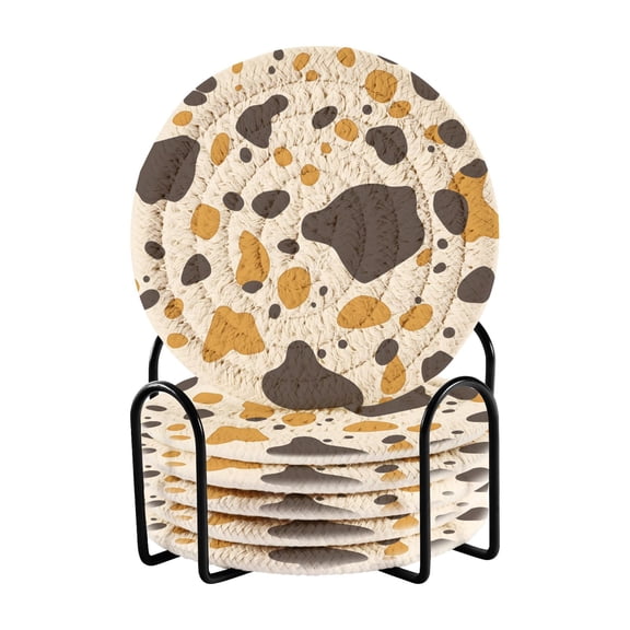 Cow Skin Pattern Bar Coasters 6 Pack Braided Coasters with Holder Absorbent Heat Resistant