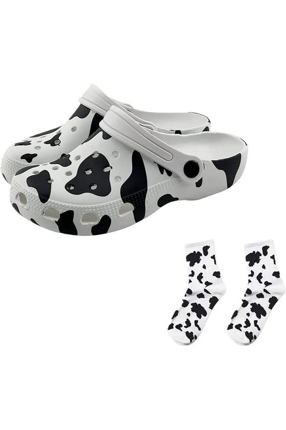 Cow Slippers Cow Clogs with Cow Socks Comfortable Slip On Water Beach Sandals Indoor Outdoor Women's Slippers