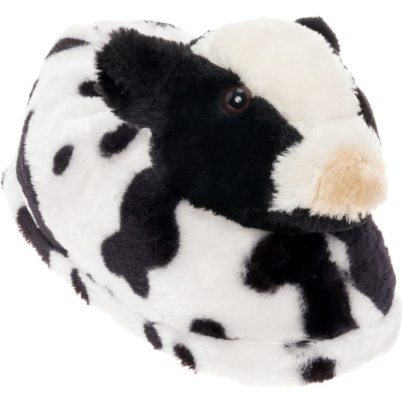 Cow Slippers - Plush Animal Slippers Novelty House Shoe (Black & White, X-Large)
